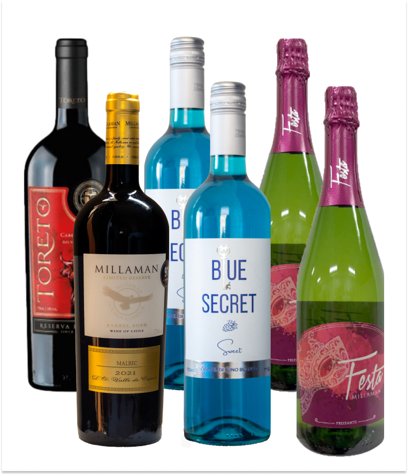 Vino Tinto, Blue Secret y Espumante